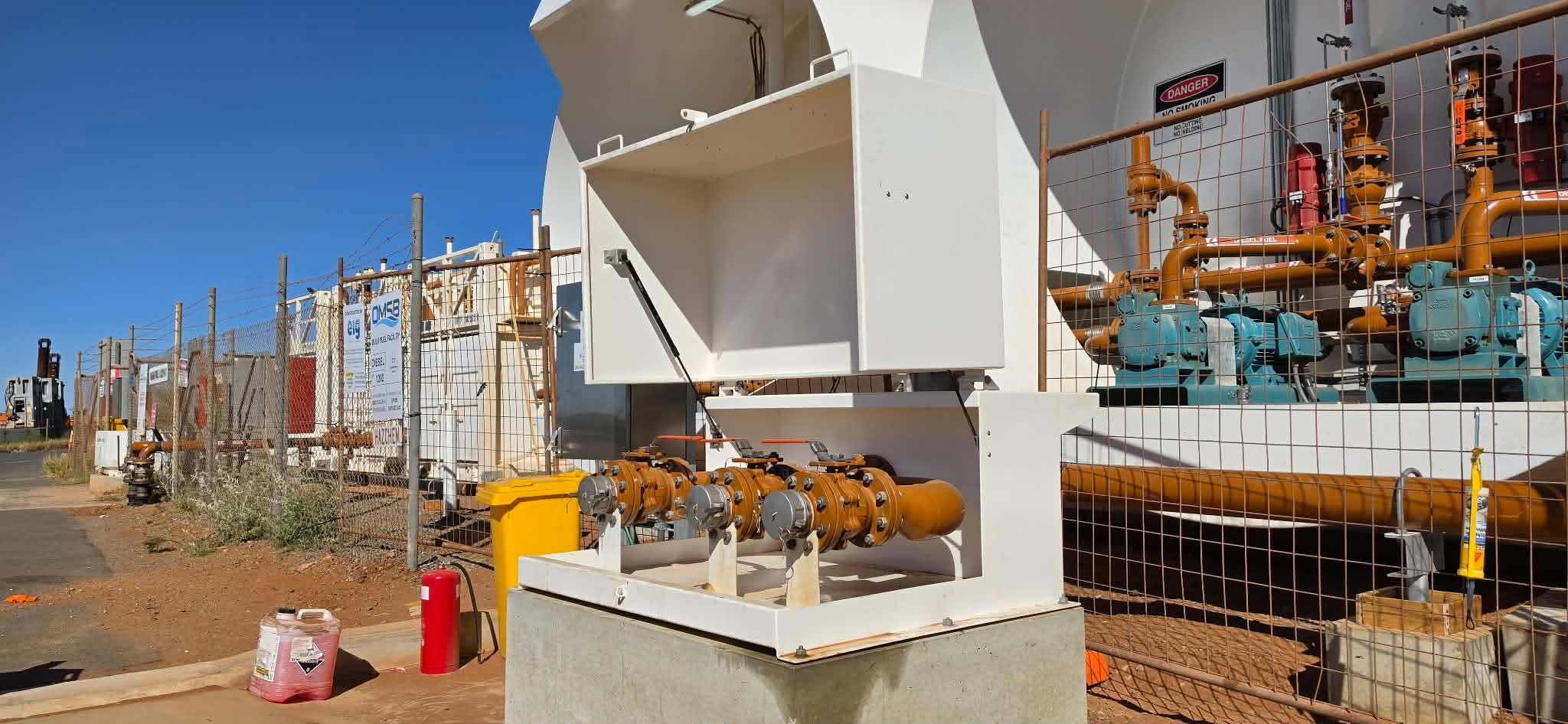 Custom steel valve enclosure with pipework, fabricated by Offer Fabrications in Bibra Lake WA